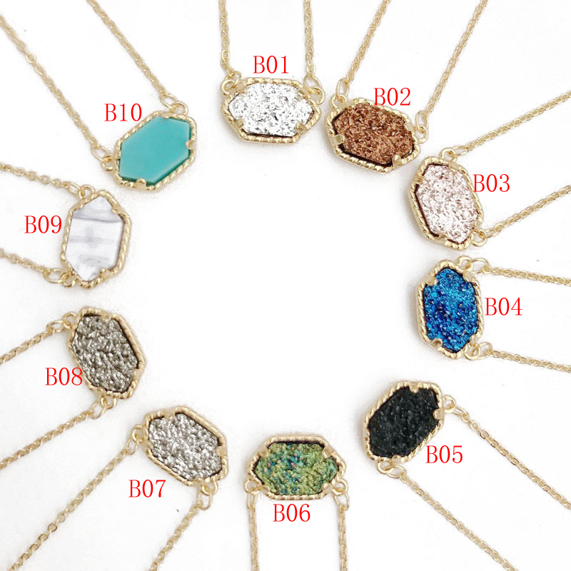 

New Arrival Druzy necklace female Gold Plated Link Chain 10 colors Geometric Natural stone Pendant For women Fashion Jewelry Gift