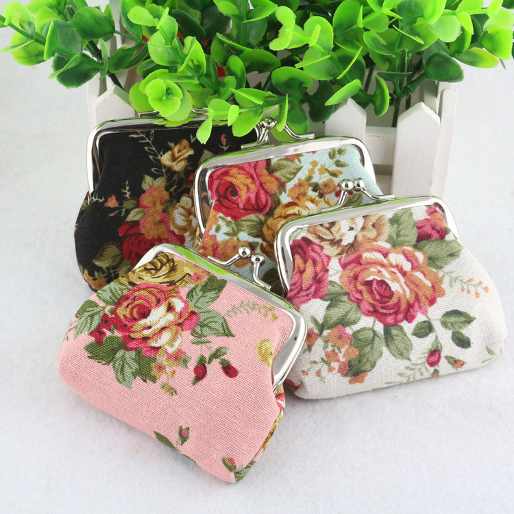 

New fashion Vintage flower coin purse canvas key holder wallet hasp small gifts bag clutch handbag
