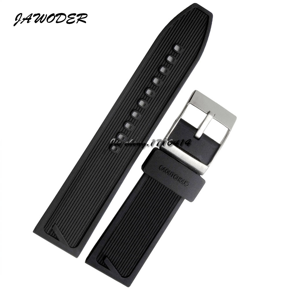 

JAWODER Watchband 24mm Men Watch Bands Black Waterproof Diving Silicone Rubber Strap Stainless Steel Silver Pin Buckle for Breitling +Tools