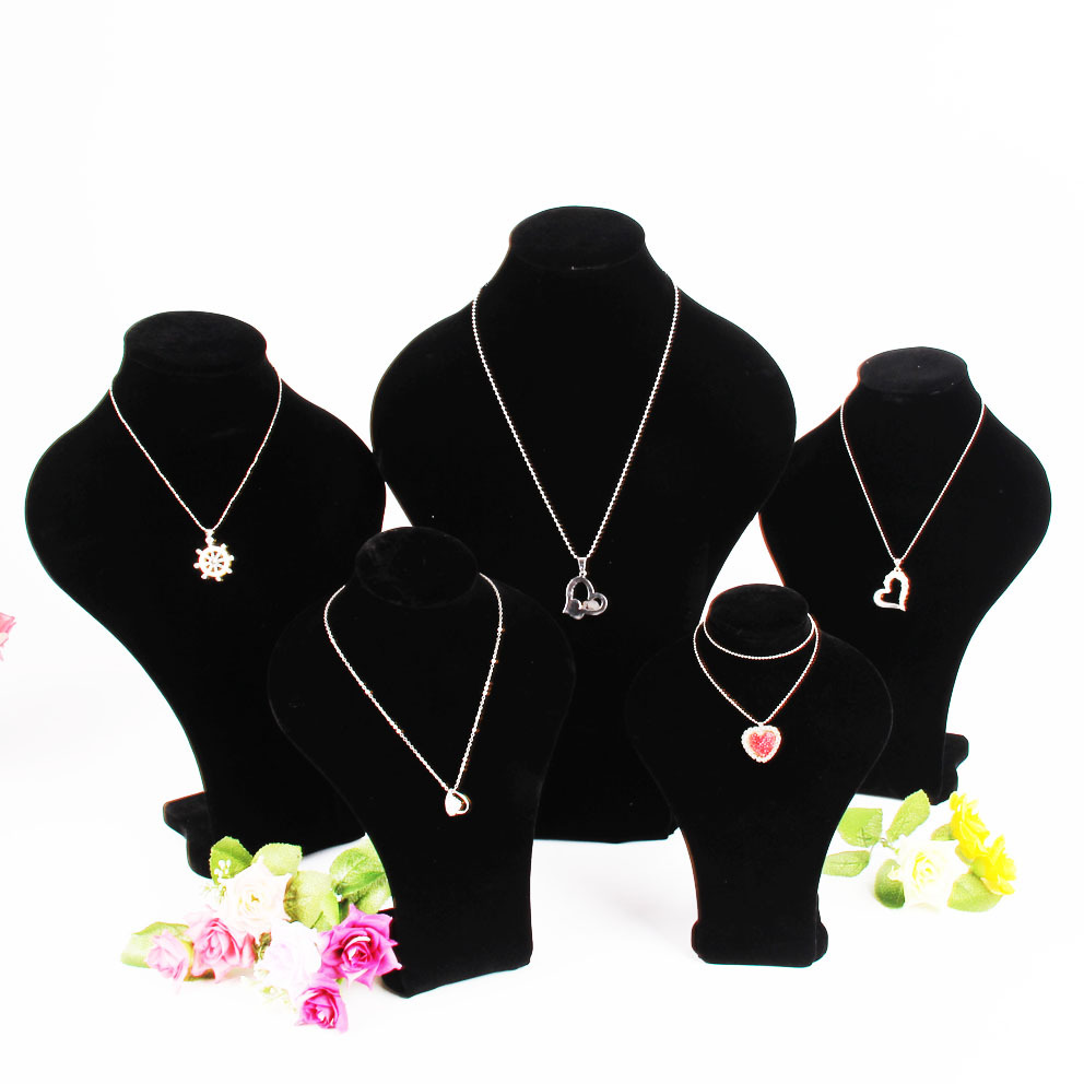 

2017 Fashion Black Velvet Jewelry Display Stand women Mannequin heads Rack Portrait Model Necklaces Display Neckform 5 Size