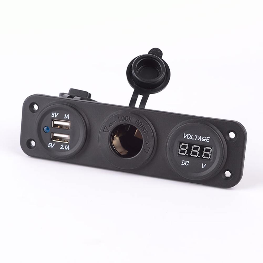 

Guaranteed 100% Cigarette Lighter Dual USB Socket LED Digital Display Voltmeter Meter with Power Socket and Hole Pale for Car Truck