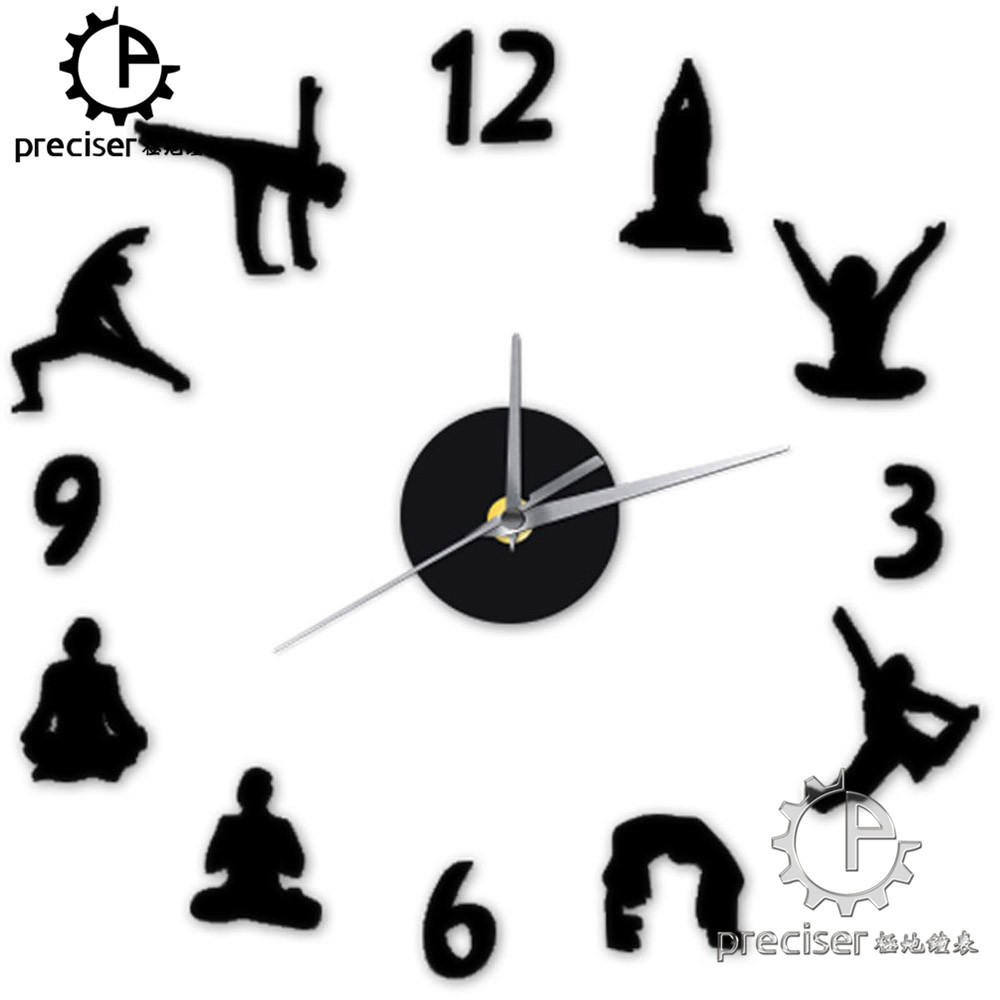 

Wholesale- Yoga Figure Arabic Numbers DIY Wall Clock Modern Decign Home Decor 3D Wall Clock Quartz Quiet Cloc Decorative Wall Sticker