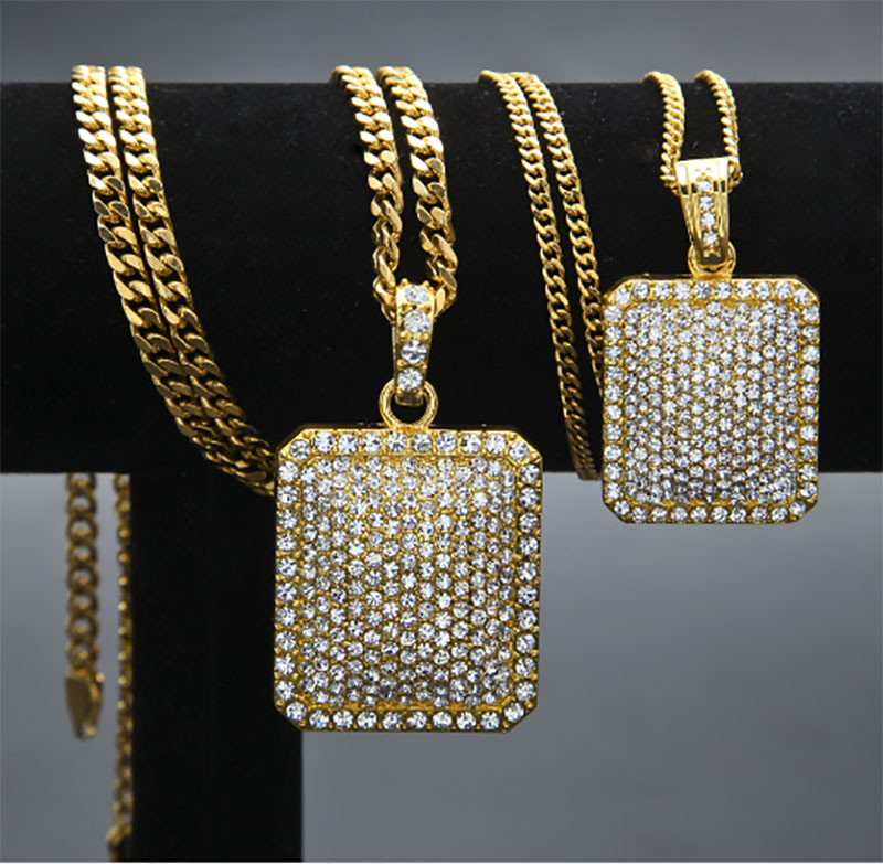 

Men's Hip Hop Iced Out Gold Siver Plated Dog Tag Pendant Bling Bling 3mm 5mm 24" 27" Cuba Link Chain Necklace Fashion Costume Jewelry