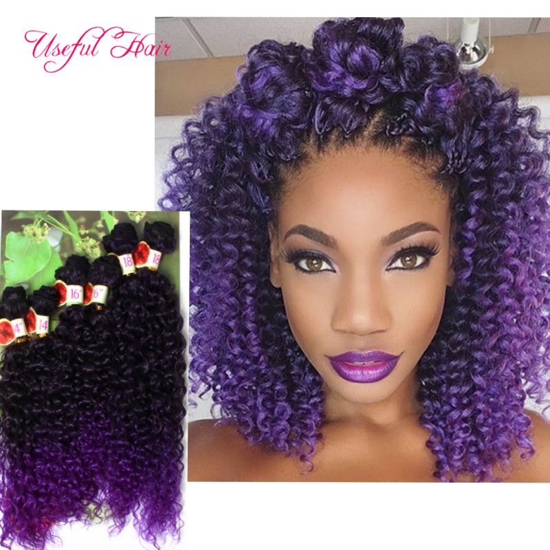 

synthetic braiding crochet hair extensions sew in hair extensons 6pcs/lot synthet weft hair deep wave,kinky curly ombre brown,purple