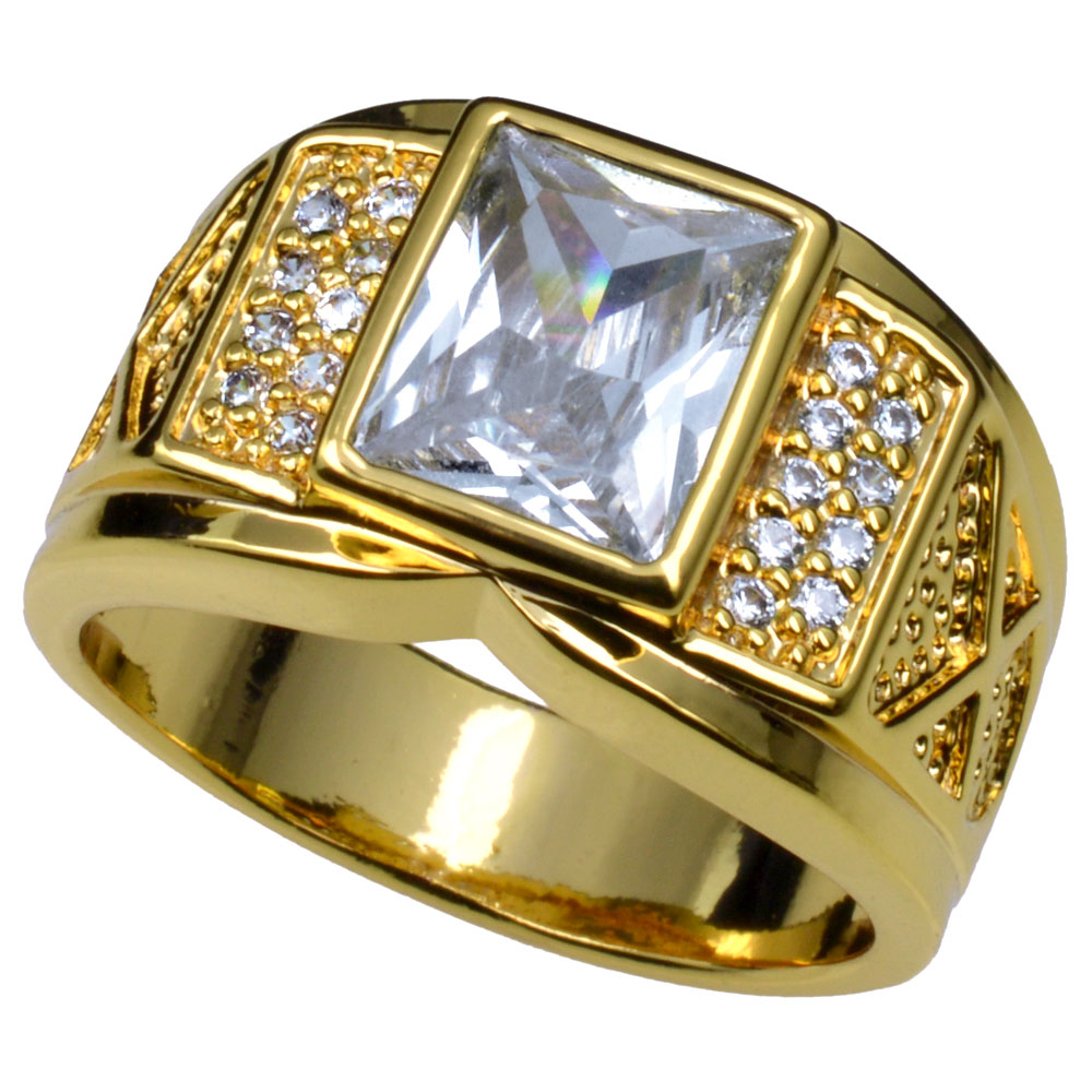 

Men's 18K Yellow Gold Filled Ring Clear Zirconia Cubic Size8-15 r206