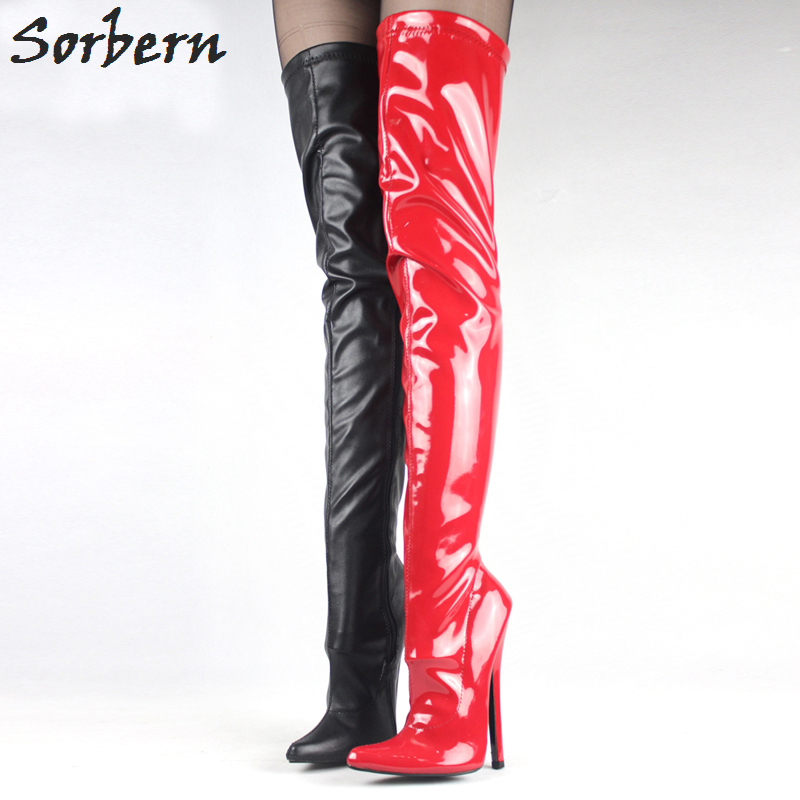 

7 18cm extreme high heel boots fetish sexy stiletto thin heels overtheknee zip boots thigh high crotch boots, Orange