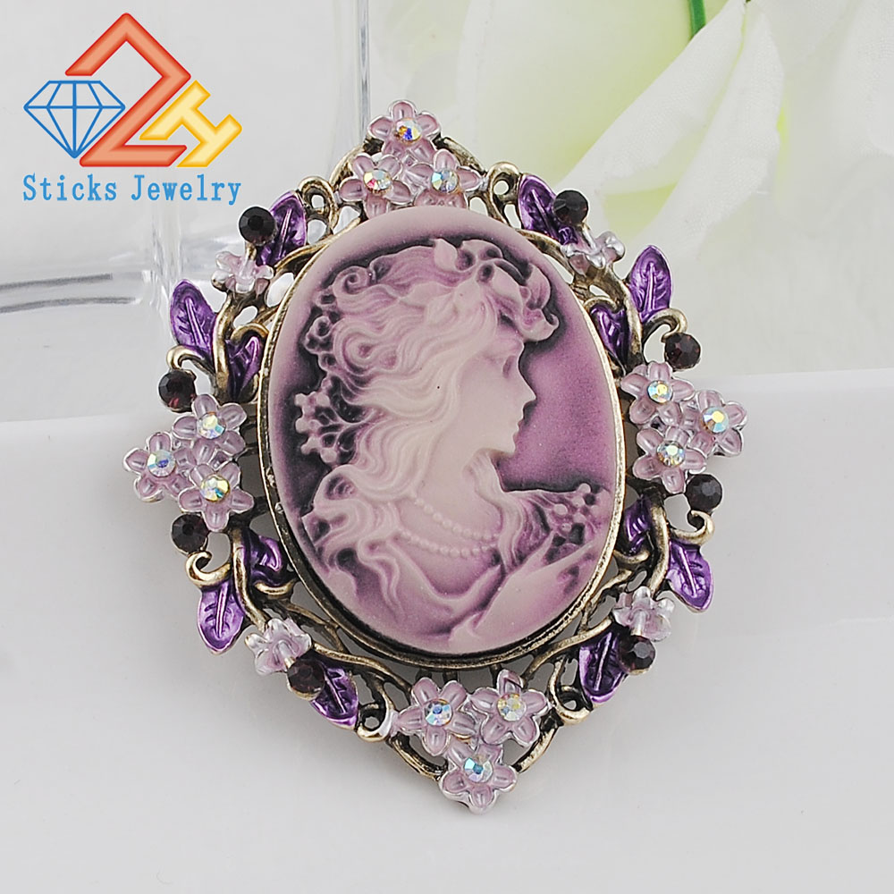 Cabeza de belleza flor encanto Cameo reina Cristal Broche Pin boda nupcial Joyas