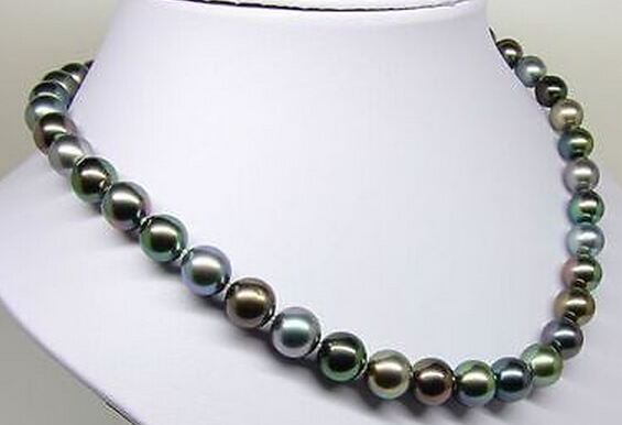 

Superb 18"8-9mm Natural Tahitian genuine black multic round pearl necklace, Silver