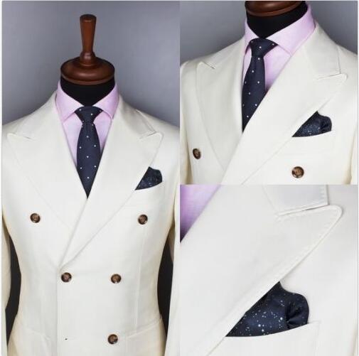

Fashion Men' Double Breasted Wedding Groom Tuxedo groomsmen best men' new suit 2 pieces (coat + pants) custom made, White