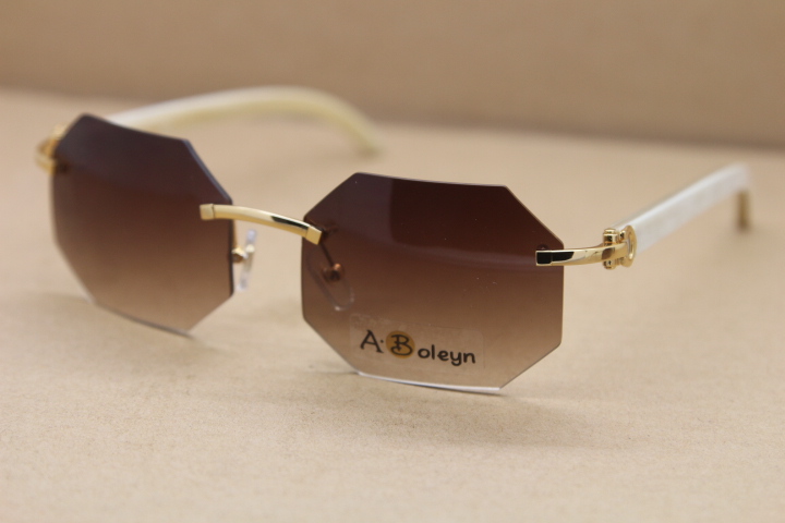 

New Style T8307002 Rimless SunGlasses White Buffalo Horn Glasses men or Woman outdoors driving glasses C Decoration gold Size:57-18-140mm