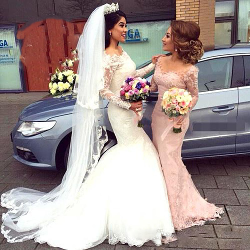 

Pink Lace Girl Formal Bridesmaid Dresses Arabic Sweetheart 3D Flowers Long Sleeves Mermaid Dress 2017 Sexy Wedding Party Gowns, Green