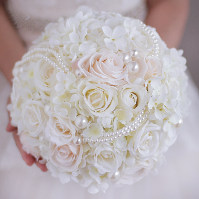 

Jane Vini High Quality Bridal Bouquet With Pearls Ivory Champagne Roses Artificial Wedding Flowers Bouquets Bouquet Mariage Buque De Noiva