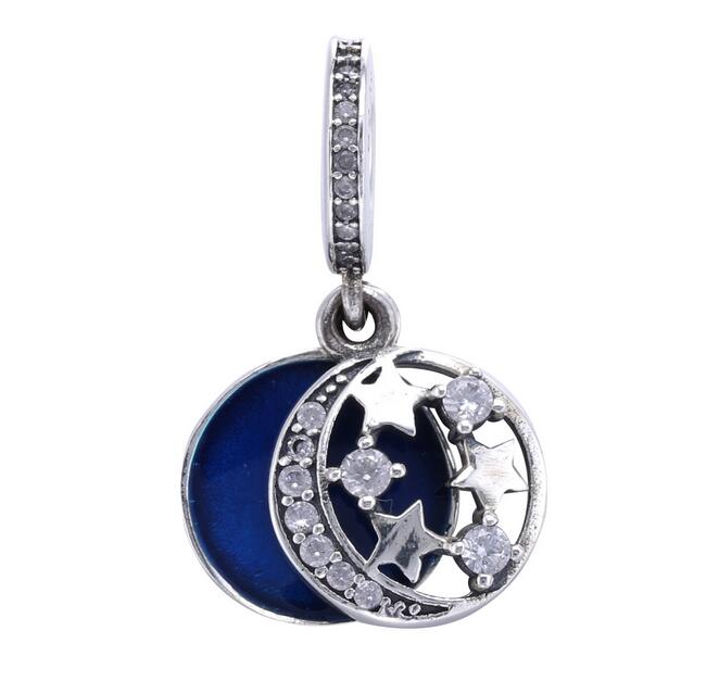 

Authenic 925 Sterling Silver Blue Star Moon Drop Dangling European Charms Fit For Pandora Style Bracelets DIY Loose Charm, Black