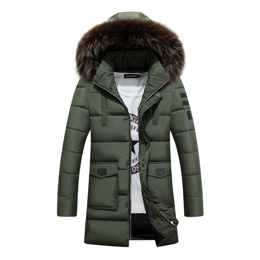 Wholesale- 2017 New Arrival Winter Jacket Men Cotton Padded Long Thick Warm Casual Hooded Male With Fur Collar Jacket Coat 125wy
