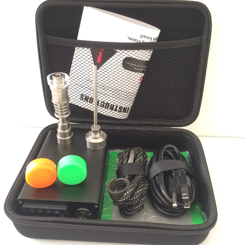 

Cheap Electric E Dab Nail portable dab nail Kit coil heater box temperature control box with Gr2 titanium nail female male glass bong
