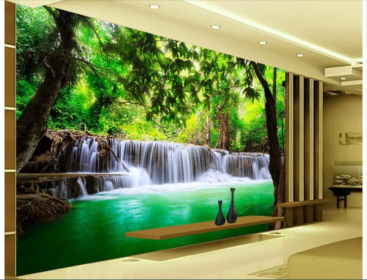 

3d wallpaper custom photo Non-woven mural Green forest waterfalls room decor painting picture 3d wall muals wall paper for walls 3 d, Pictures show