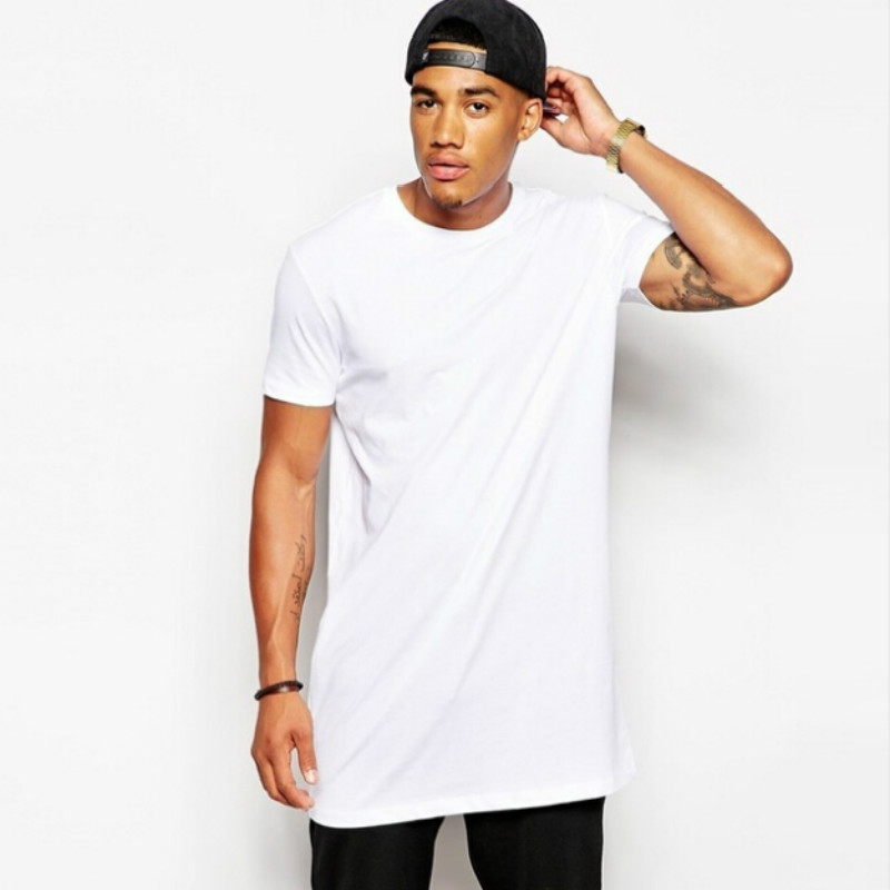 

White Casual Long Size Men long t shirt Hip hop Brand new Clothing Tops StreetWear t-shirt Solid Color Short Sleeve tshirt