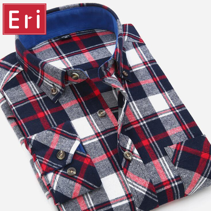

Wholesale- 2017 Autumn Men Shirt Fashion Plaid Slim Fit Dress Long Sleeve Button-Down Winter Mens Shirts Social Free Shipping X094, Size remind