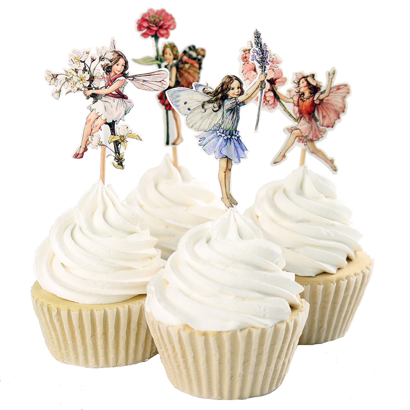 

Wholesale-48pcs Flower Fairy Cupcake Toppers Picks for Birthday Decorations New Year Easter Halloween Party Cake Decoration Favor