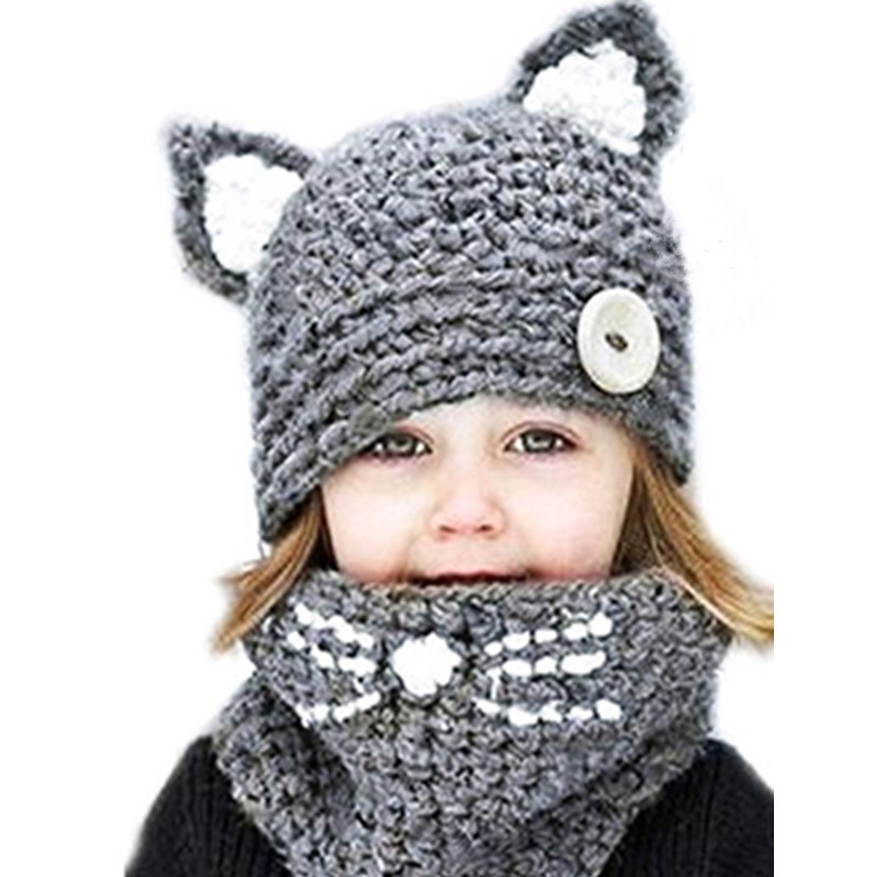 

Cute Knitted Hat Animal Cat Ear Hats For Baby Girl Fashion Winter Beanie Hat For Neck Protection, Color 1