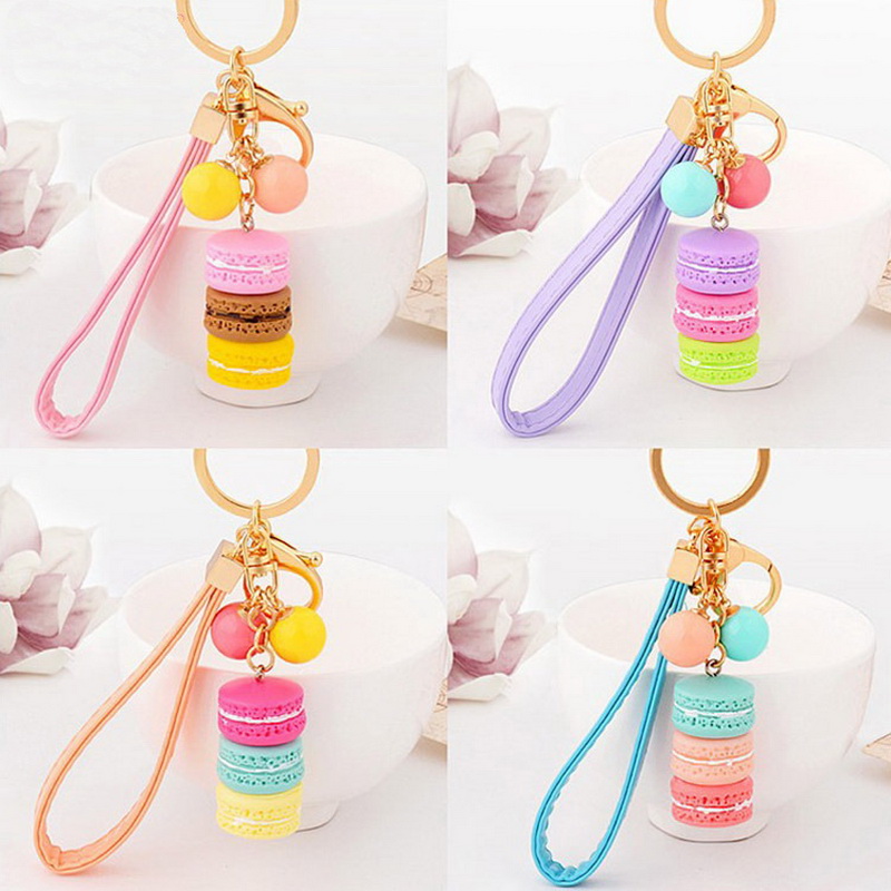 

Wedding Supplies Favors Macarons Cake Key Chain Hide Rope Pendant Keychain Car Keyring Baby Shower Party Gifts