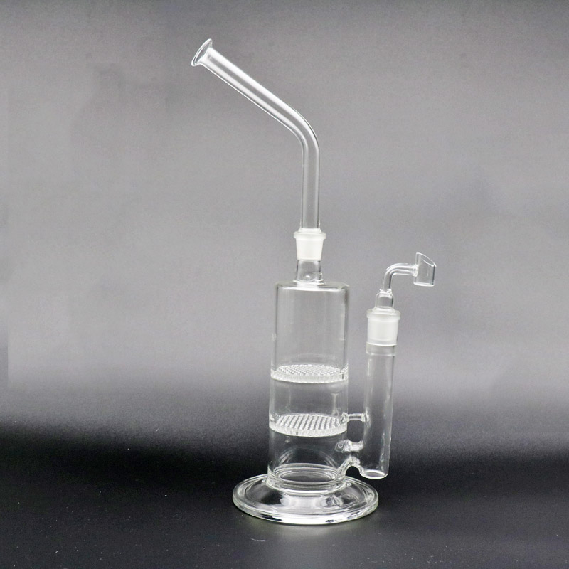 

Newest Cheap Clear Handmade Natty Neck Pillar Glass Bong 25cm Tall 18.8mm Two Layes Honeycomb Perc Bongs Good Diffusion Glass Water Pipe