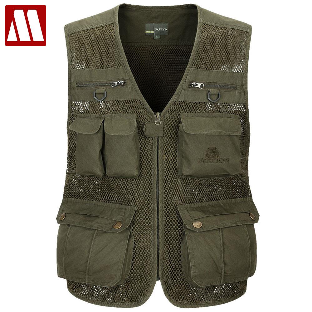

Wholesale- 2016 Autumn Men's Photographer Vest Multi-Pockets Mesh Vests Coats Shooting Waistcoat Walking Travel Sleeveless Jacket -4XL, Army green