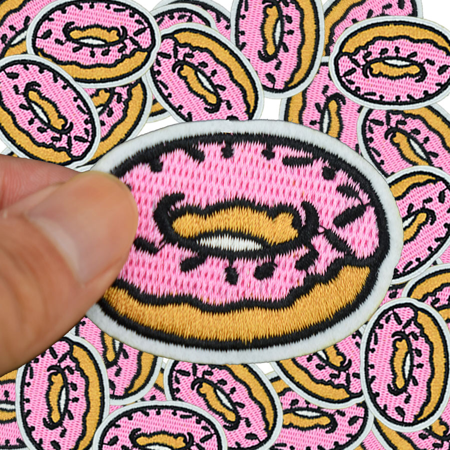 

Diy Donuts patches for clothing iron embroidered patch applique iron on patches sewing accessories badge stickers on clothes bag, Black