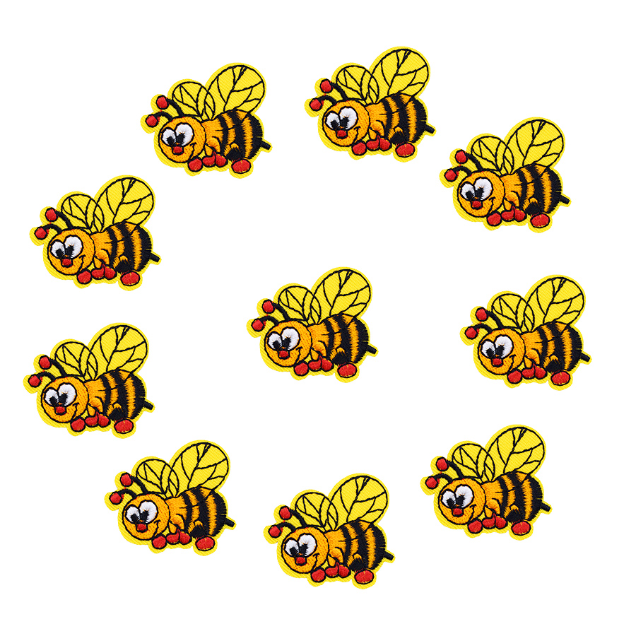 

10PCS red feet bee embroidery patches for clothing iron patch for clothes applique sewing accessories stickers on clothes iron on patches, Black