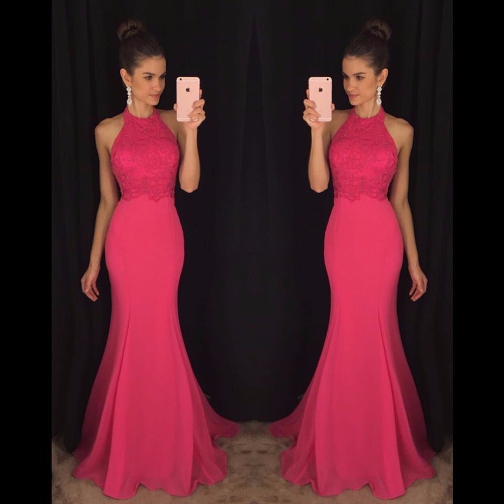Charmante Sirène Longue Robes De Bal 2017 Avec Dentelle O-Cou Sans Manches Etage Longueur Robe De Soirée Formelle