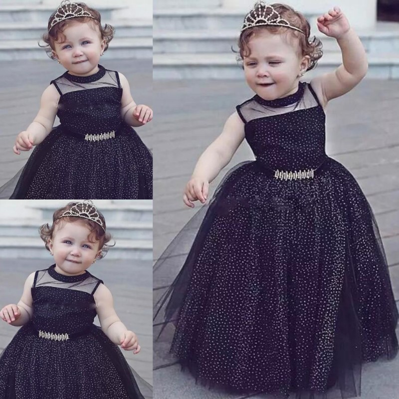 

Cute Black Baby Girl Pageant Gowns Sparkly Sleeveless Flower Girl Dresses For Wedding Children First Communion Dress, Pink