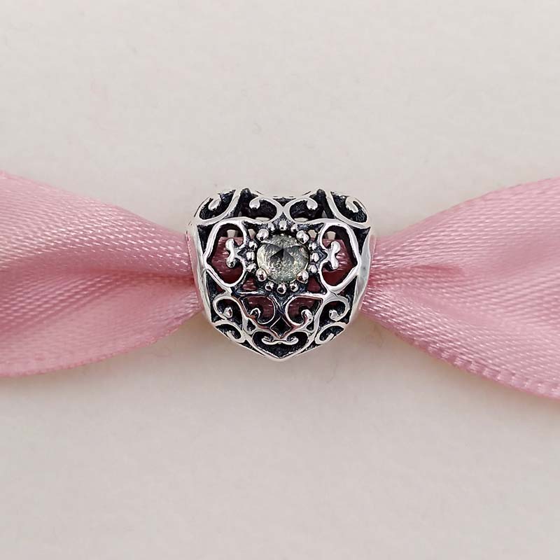 

Authentic 925 Sterling Silver Beads August Signature Heart Birthstone Charm Charms Fits European Pandora Style Jewelry Bracelets & Necklace, Black