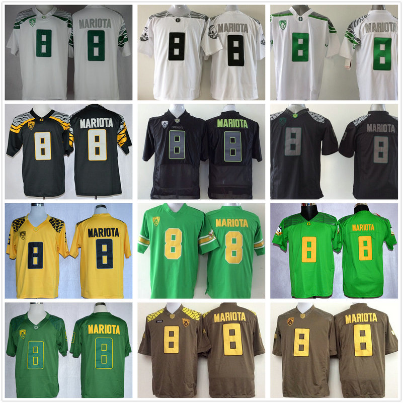 

Cheap NCAA #8 Marcus Mariota Jersey College Oregon Ducks Football Jerseys Green Black Yellow White Stitched Sewing Shirt