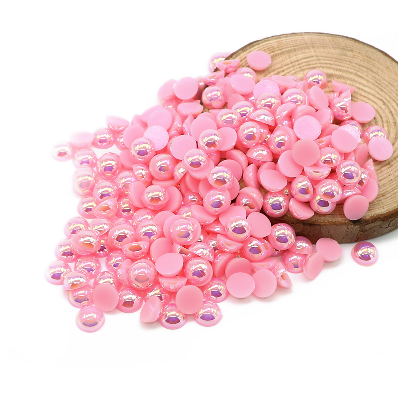 

All Size Pink AB Color Flat Back ABS Round Half Pearl beads, Imitation Plastic Half Pearl Beads For Garment