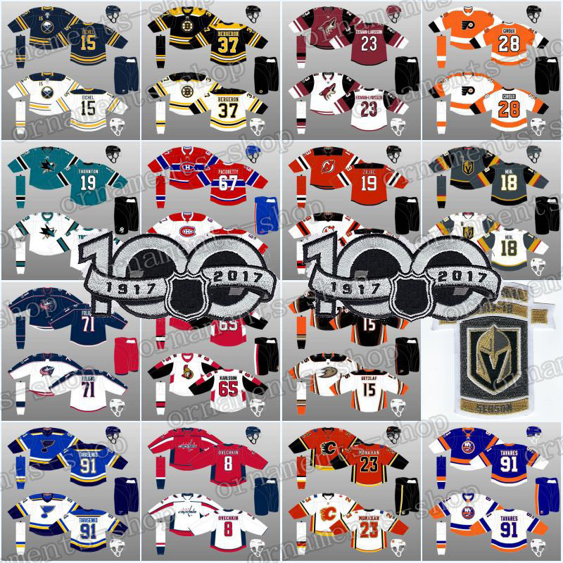 

100th 2018 New Season 19 Travis Zajac 23 Oliver Ekman-Larsson 8 Alex Ovechkin 33 Henrik Sedin 67 Max Pacioretty Centennial Jerseys, 7 red