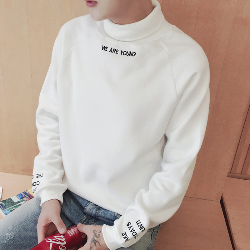 

New Fashion Turtleneck Design Man's Hoodies Letter Printed "We are young" Embroidery Sweatshirt, Red