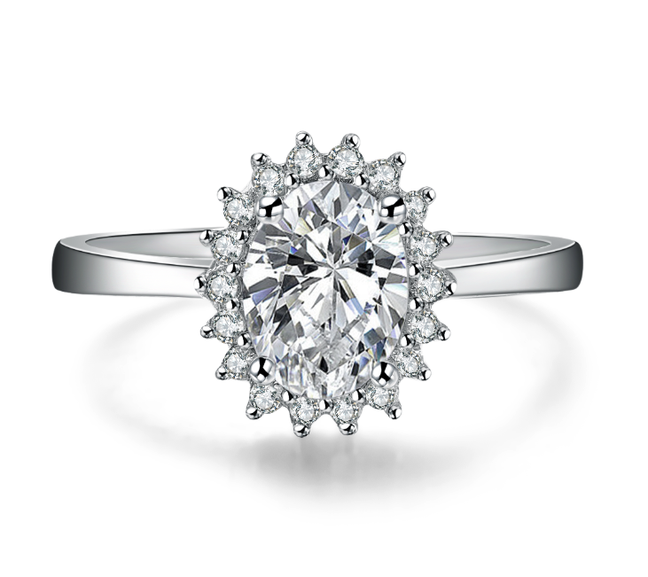 

2Ct Brilliant Oval Cut Synthetic Diamond Wedding Female Ring Solid 925 Sterling Silver Ring White Gold Plated Jewelry