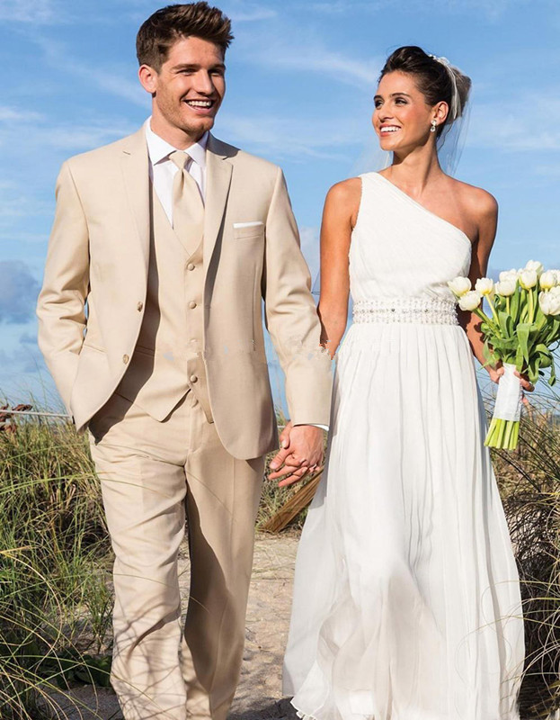 

2017 Tailored Celebrity Suits Tan Groom Tuxedos Two Buttons Slim Fit Best Man Formal Bridegroom Blazer(Jacket+Pants+Tie+Vest), White
