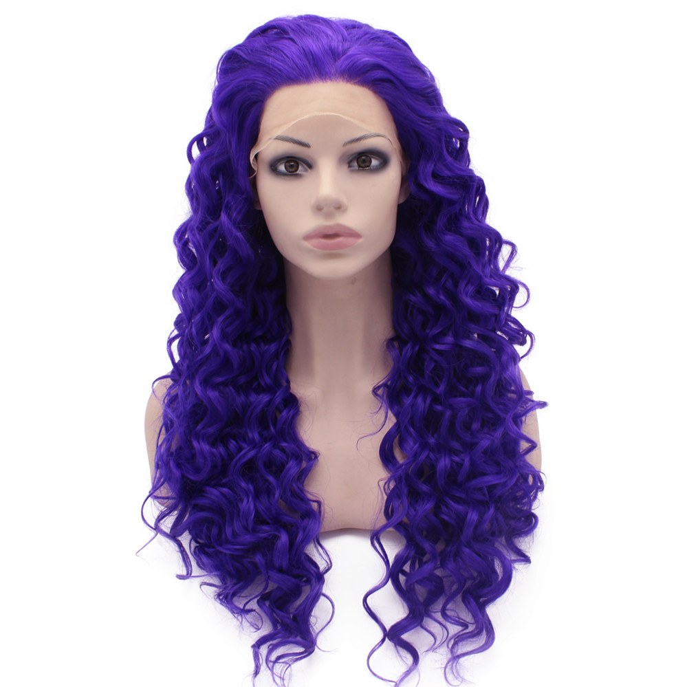 

Long Curly Violet Purple Synthetic Lace Front Cosplay Party Wig