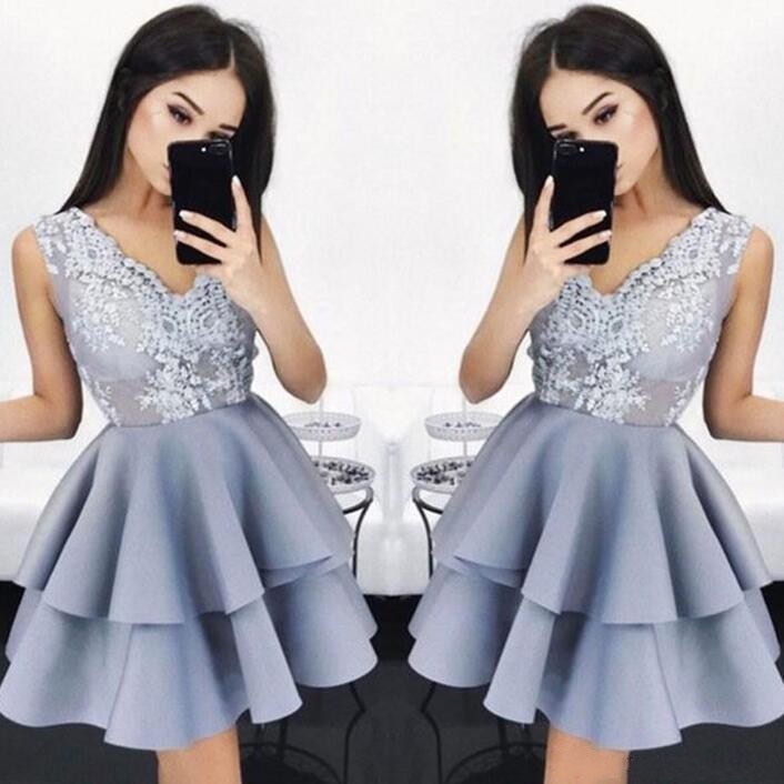 

New Arrival Short Ball Gown See Through V-neck Short / Mini Lace Cocktail Party Dress with Applique, Orange