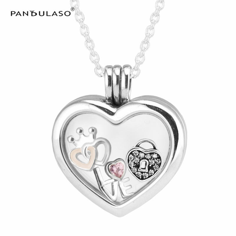 Forever Hearts Petites Medium Floating Locket Pendant Necklaces Sterling silver jewelry DIY Choker Fit pandora charms beads-image-401157128