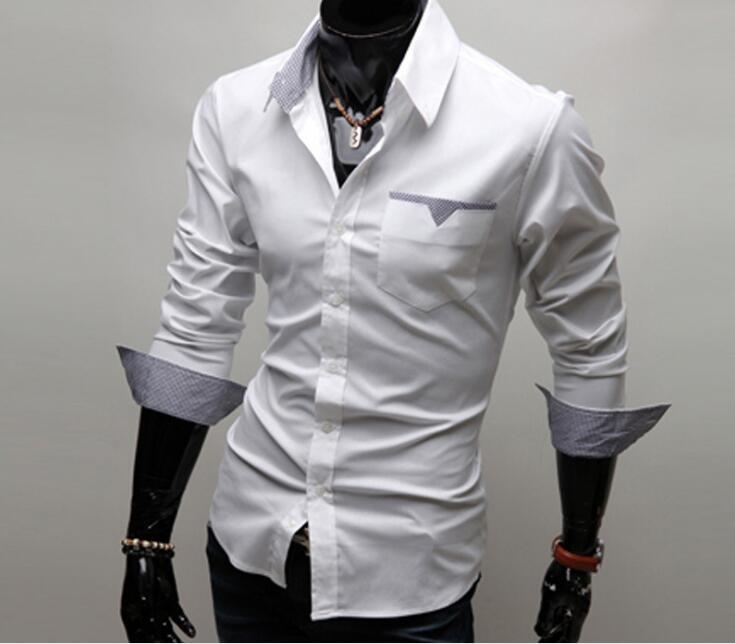 

2015 men's fashion solid color shirt Autumn Spring male long-sleeved Casual Shirts turn down collar slim fit 3 color, Black