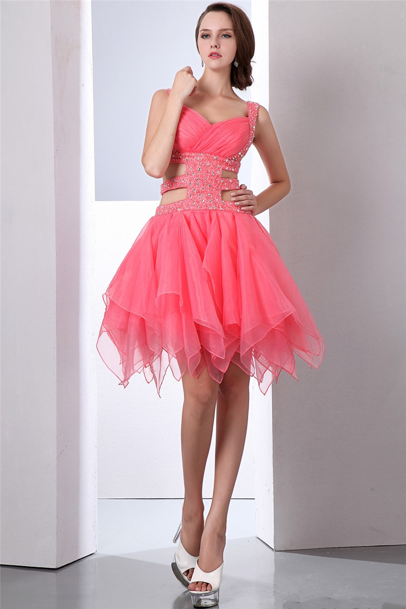 

2017 Sexy Crystal Backless Ball Gown Mini Homecoming Dress With Beading Sequined Organza Graduation Prom Party Gown BH16, White