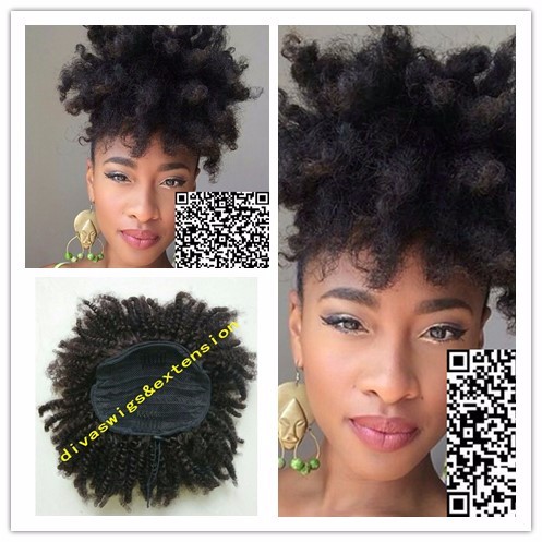 

Natural puff brazilian kinky curly ponytail hair extension clip in remy hair afro drawstring ponytail hairpiece for black women
