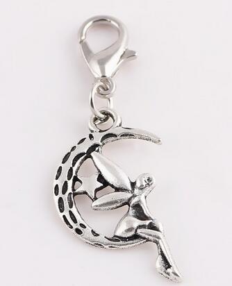 

20pcs/lot Moon Girl Floating Pendant Charms with Lobster Clasp Fit For Glass Memory Locket Necklace Making, Bronze;silver
