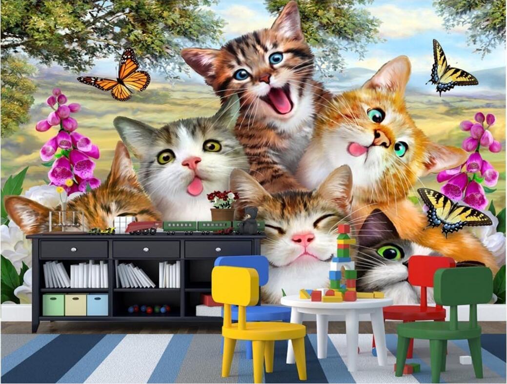 

3d room wallpaper custom photo non-woven mural A group of cats cartoon grass painting picture 3d wall murals wallpaper for walls 3 d, Picture shows
