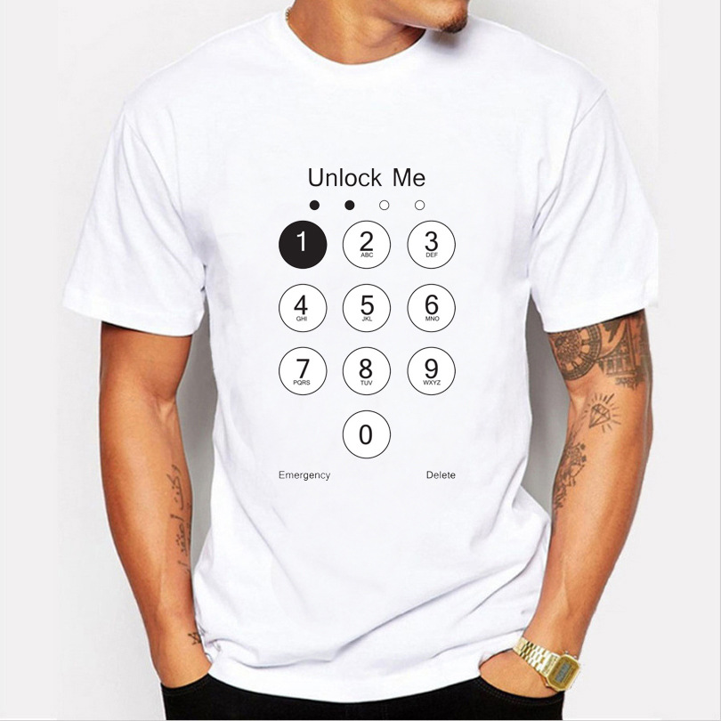 

Men' T-Shirts new fashion unlock me design mens quality shirt cool tops hipster style casual tshirt, White