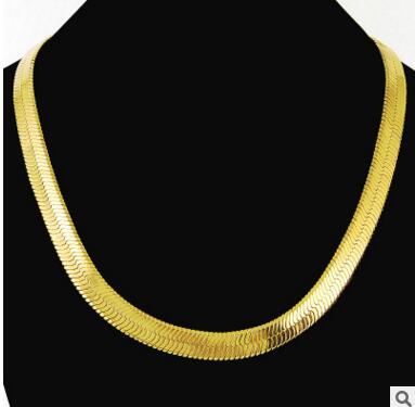 

10mm large flat snake necklace 14k gold plated necklace men's necklace, Silver