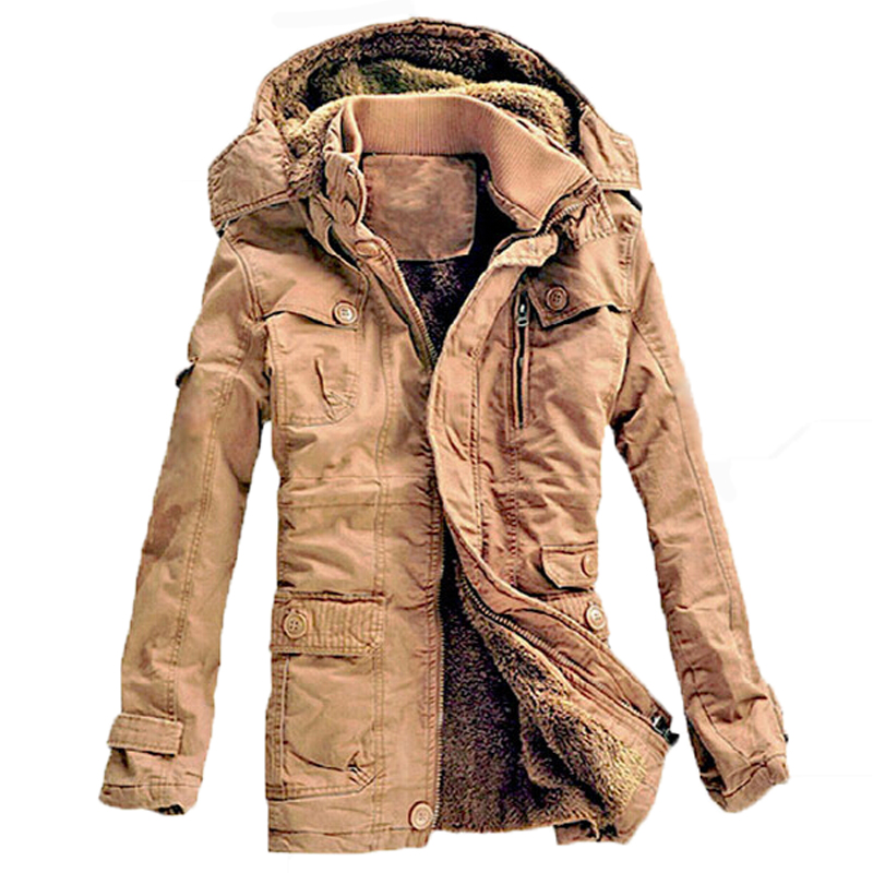 Wholesale- Winter Jacket Men Casual Thick velvet Warm Jackets Parkas hombre Mens cotton Windbreaker army Hooded jacket long trench coat