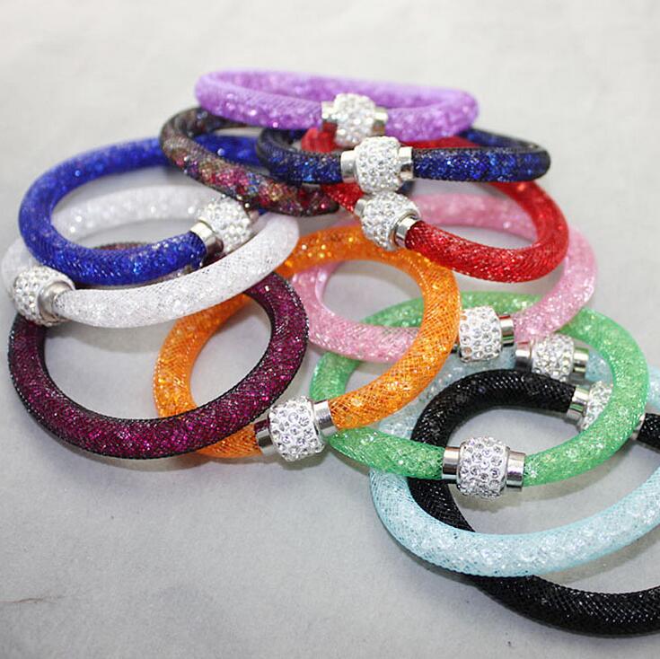 

Brand new mesh tube crystal single layer magnetic button bracelet bracelet FB013 mix order 20 pieces a lot Beaded, Strands